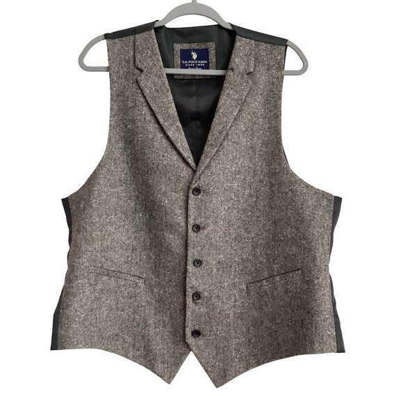 U.S. Polo Assn. Gray Tweed Vest Wool-Blend Classic Button-Up Women's Size XL Aca - Picture 1 of 8